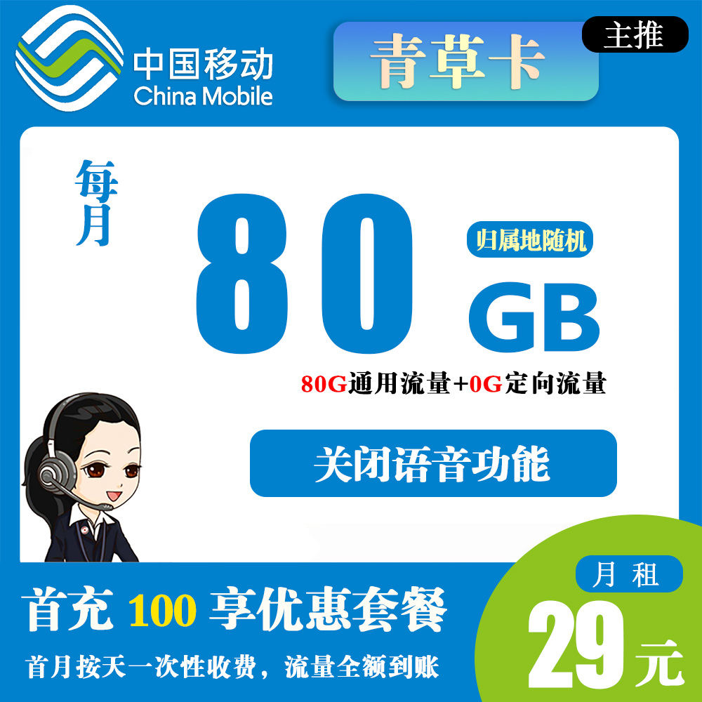 移动青草卡29元80G流量【发全国】