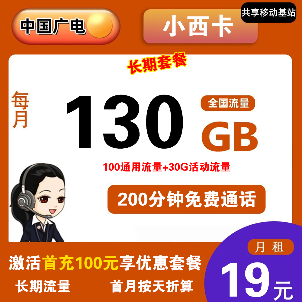 广电小西卡29元100G流量+100分钟通话【仅发江西】【长